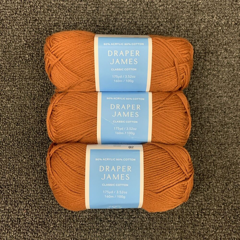 Lot Of 3 Draper James Classic Cotton Leather Brown Cotton & Acrylic Yarn New